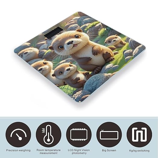 Cartoon Brown Otters Scale for Body Weight Digital Bathroom Scale Toughened Glass High Precision Scales for Body Weight with Large LCD Backlight Display Weight Scales