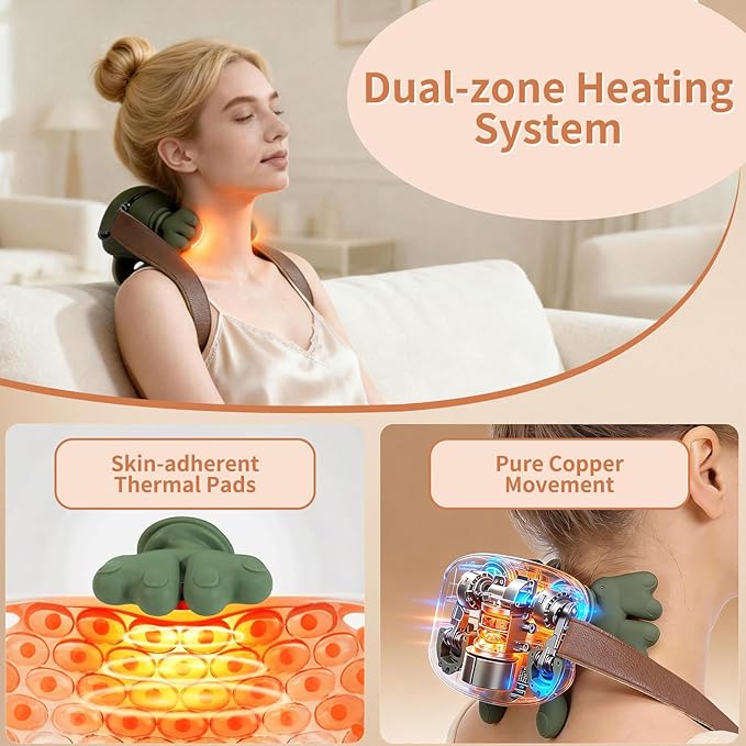 Neck Massager with HeatCordless Electric Shiatsu Neck and Back Massager 3 Speeds 2 Heat SettingsPortable Heated Neck Massager4D Kneading Neck and for Muscle Relax (Green)