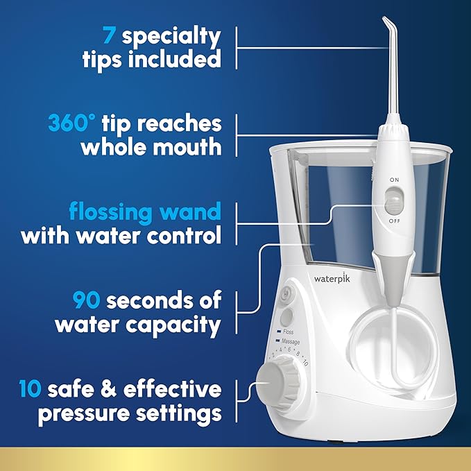 Waterpik Aquarius Water Flosser For Teeth Cleaning Gums Braces Dental Care Electric Power With 10 Settings 7 Tips For Multiple Users And Needs ADA Accepted White WP-660 Packaging May Vary