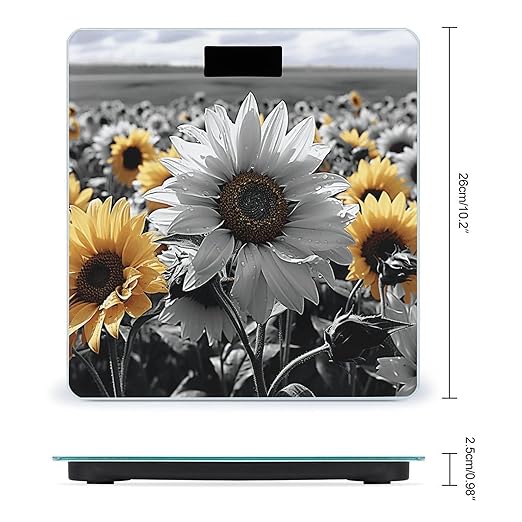 Black and White Sunflowers Scale for Body Weight Accurate Digital Bathroom Scale Toughened Glass High Precision Scales Smart Weight Scales with Large LCD Backlight Display Weighing Machine