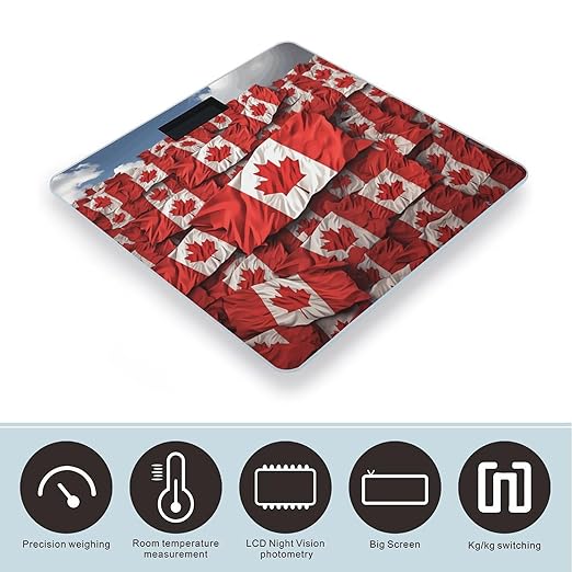 Canadian Flag Digital Bathroom Scale for Body Weight Weighing Scale with Backlit LCD Display High Precision Measurements &amp Measures Weight Up to 180kg