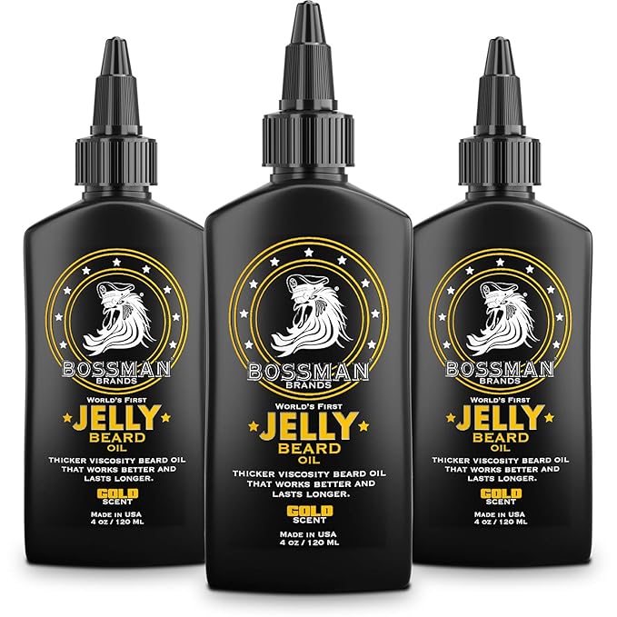 Bossman Jelly Beard Oil for Men - 3 Pack (12 oz in Total Gold Scent) – Softens Moisturizes &amp Conditions with Natural Ingredients