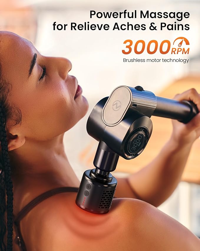 NAPRE Massage Gun with Heat and Cold HeadDeep Tissue Percussion Back Massager for Muscle/Neck/Body Pain Relief with Long Extension Retractable Handle32-SpeedsFoldable with 5 Adjustable Angles