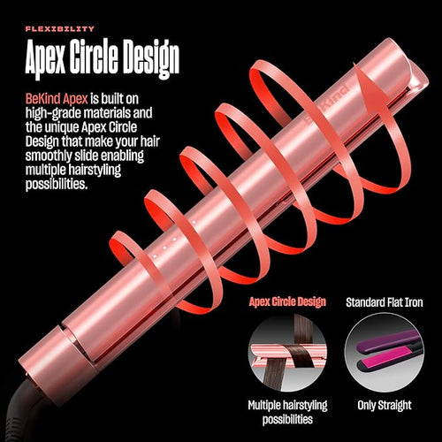 2-in-1 Hair Straightener Flat Iron by BeKind Apex | 1“ 460°F Straightener and Curler for All Hairstyles | UltraSmooth Tech | 15s Fast Heating &amp Temp Memory | Gift Set for Girls Women (Apex Peach)
