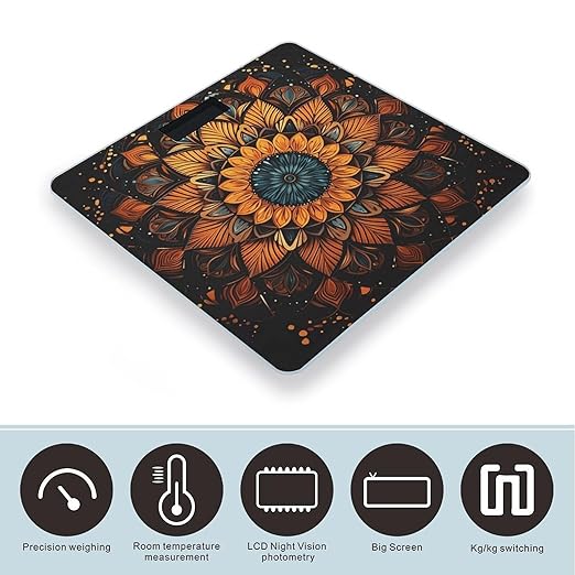 Mandala Scale for Body Weight Sturdy Tempered Glass Weighing Scales with LCD Display Accurate Digital Bathroom Scale Convenient Body Fat Smart Scales Easy Read