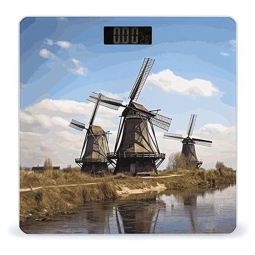 Windmills Weight Scale Digital Electronic Scales Bathroom Scale Larg LCD Backlight Display High Precision MeasurementsTempered Glass