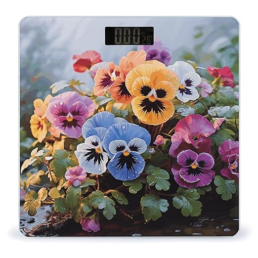 Pansy Flowers Weight ScaleClear LED Display Bathroom Digital Weighing ScaleTempered Glass Digital Bathroom Scale for Body Weight Capacity Up to 400 Lbs