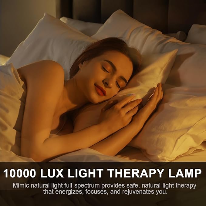 Light Therapy Lamp UV-Free Happy Lamp 10000 Lux Desk Sun Lamp with Timing Mode &amp 6 Brightness &amp 3 Colors for Bedroom/Reading/Studying Black