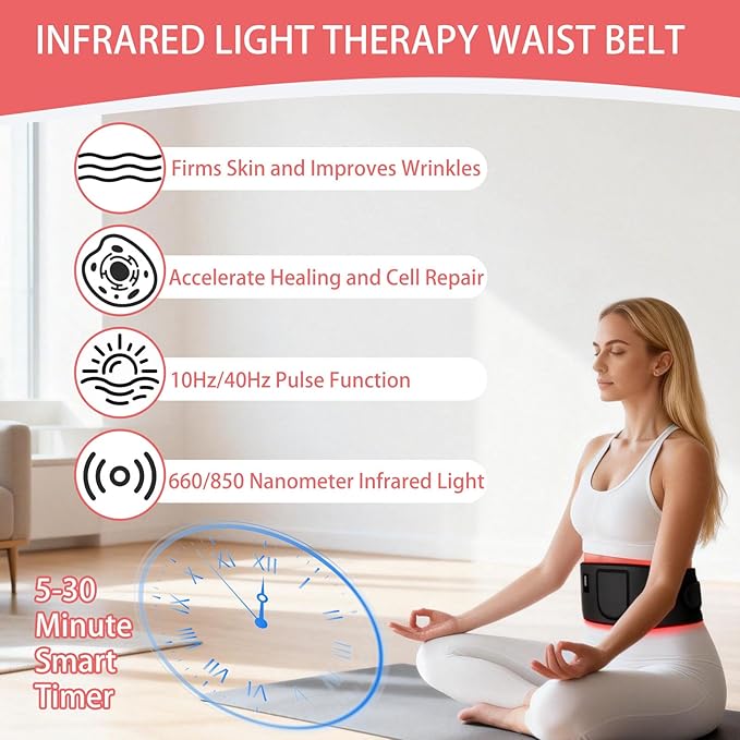 Red Light Therapy Belt with 105 LEDs 51”x 7” 660nm &amp 850nm Red Light Therapy for Body Wired &amp Wireless Controller with Timer and Intensity Adjustable for Body Waist Back Shoulder Leg Knee (B