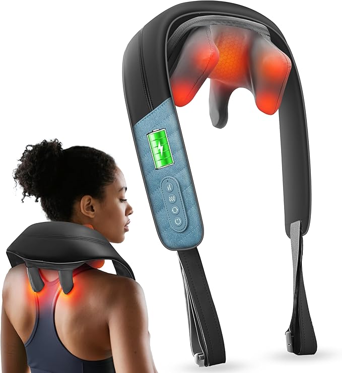 COMFIER FSA Eligible Shiatsu Neck Massager with Heat for Deep Tissue Electric Shoulder and Back Massager for Pain Relief Hands-Free Cordless 4D Kneading Massage