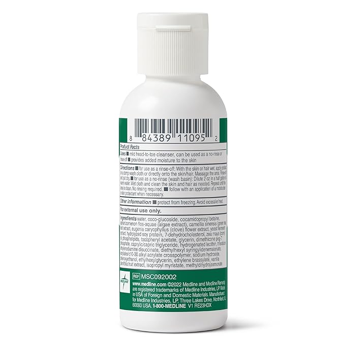 Medline Remedy Clinical Hydrating Shampoo &amp Body Wash (2 fl oz) 96 Count Vanilla Scent Cleanser No-Rinse Adults Kids Shower Or Bedside Dimethicone Sulfate Free