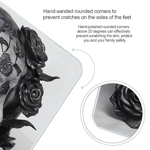 Black Skull Rose Smart Scale for Body Weight Accurate Bathroom Scale with LED Display Digital Weight Scales Weighing Machine High Precision Scales for Bath Home