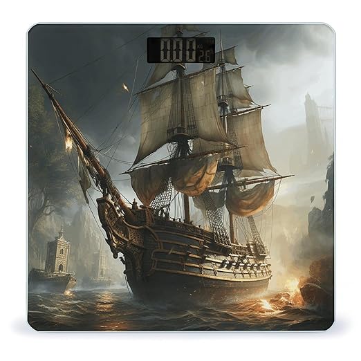 Cool Pirate Ship Bathroom Scale Rounded Smart Scale for Body Weight Automatic Power On/Off Weight Scales Accurate Bathroom Digital Scales for Pet Home Bedroom Kitchen