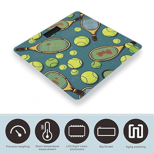 Funny Tennis Racquets and Tennis Balls Weight Scale Large Bathroom Scales Digital Weight with Bright LED Display Non Slip Automatic Weighing Scale Fashion Weighing Machine for Body