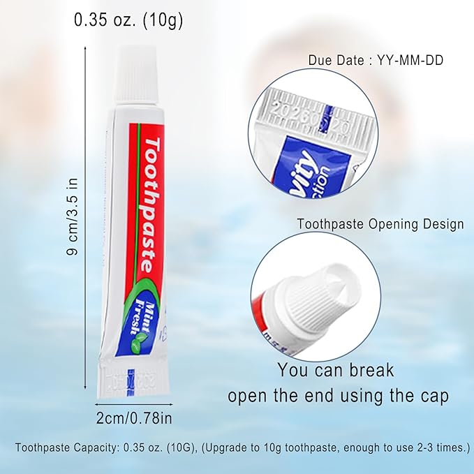 Mini Mouthwash and Travel Size Toothpaste BulkBlue 35ml/1.2 fl oz Mint Flavor Mouthwash and 0.35oz Small Toothpaste for TravelOfficeToiletry Kits