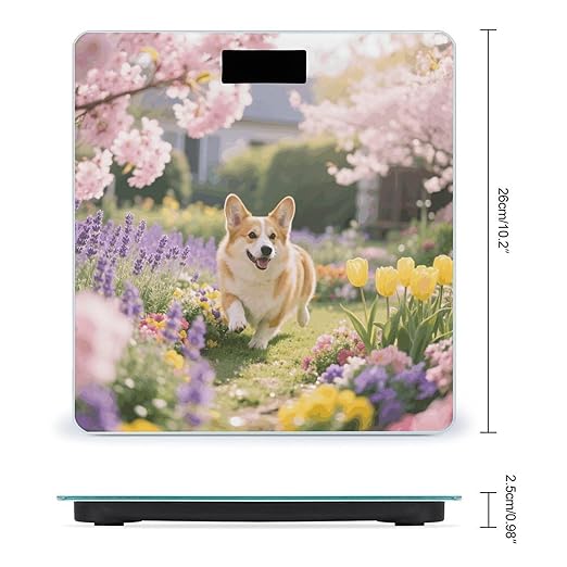Corgi Floral Flower Weight Scale Cute Bathroom Scale for Body Highly Accurate Digital Weighing Machine for People Compact LCD Display Scales with Sturdy Toughened Glass Scales