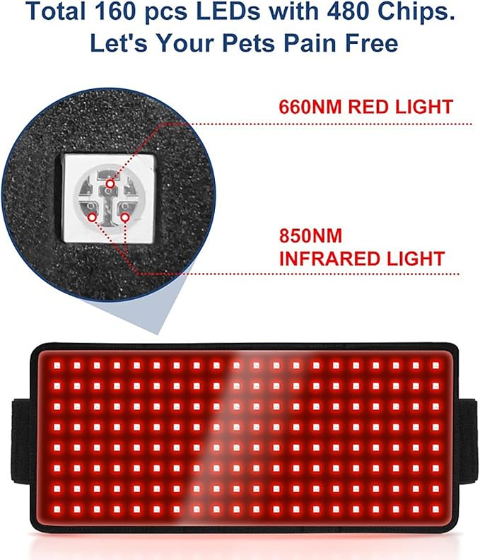 Horses Red LED Light Therapy Device 660nm 850nm Red Infrared Belt Portable Wearable Deep Light Therapy Wounds and cuts Joint Pain Relief for Horse Dog Cat Pig
