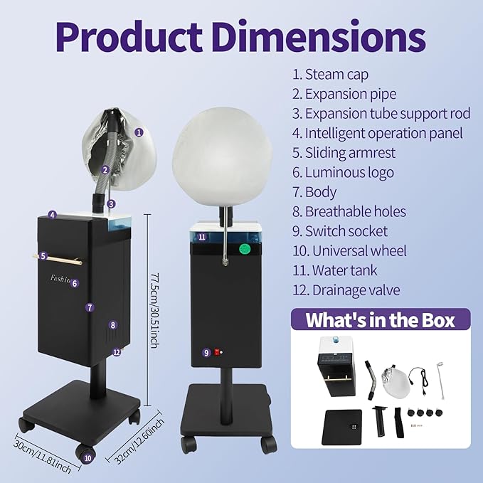 500W Multifunctional Standing Anion Hair Dyeing Machine110V Nano Hair Steamer/Hair Oil Machine Stand Up Base Equipment Vertical Nano Steamer Salon Spa (Black)
