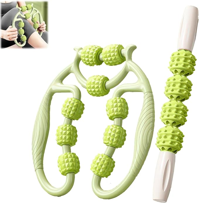 Nine-Wheel Circular Leg Clamp Roller - 360° Adjustable Circular Leg Clamp for Deep Tissue Massage Ergonomic Grip Portable Full-Body Clamp Massager (Green)