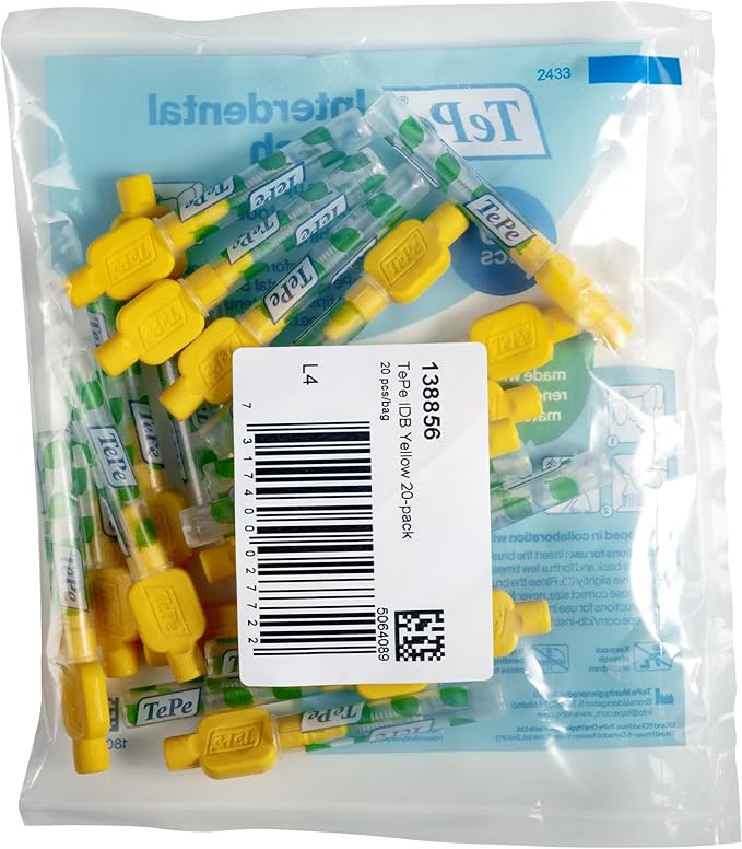 TePe Interdental Brush Original Soft Dental Brush for Teeth Cleaning Pack of 20 0.7 mm Medium Gaps Yellow Size 4