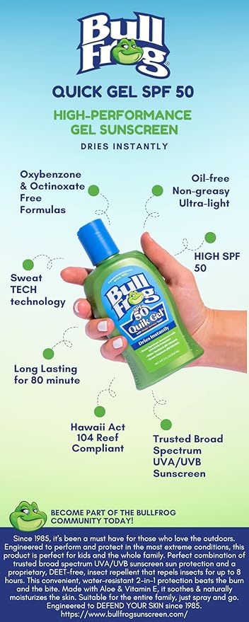 Bullfrog Quik Gel Sunscreen SPF 50 | Oxybenzone &amp Octinoxate Free | Broad Spectrum Moisturizing UVA/UVB 5oz 3 pack…