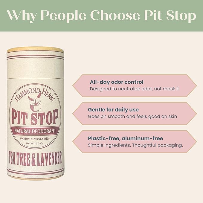 PIT STOP Deodorant - Aluminum-Free Plastic-Free All-Natural Odor Control 3 Pack