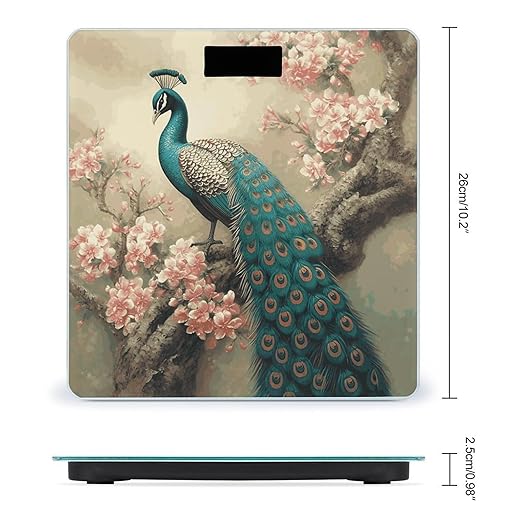 Oriental Peacock on Flower Tree Bathroom Scale Ultra-Bright Liquid Crystal Screen Weight Scale Accurate Bathroom Body Scales for Body Weight Bathroom Pet Home Bedroom Gift-Giving