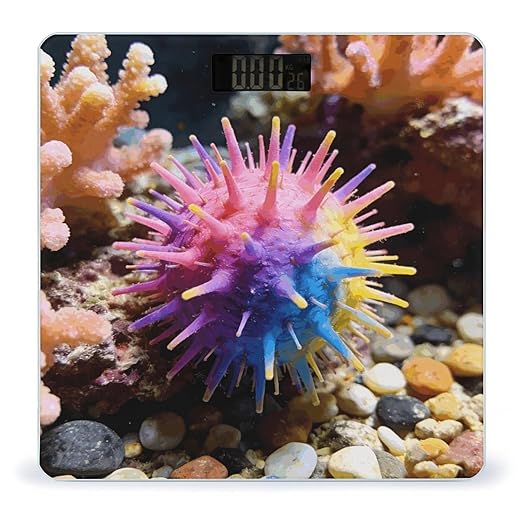 Colorful Sea Urchin Weight ScaleClear LED Display Bathroom Digital Weighing ScaleTempered Glass Digital Bathroom Scale for Body Weight Capacity Up to 400 Lbs