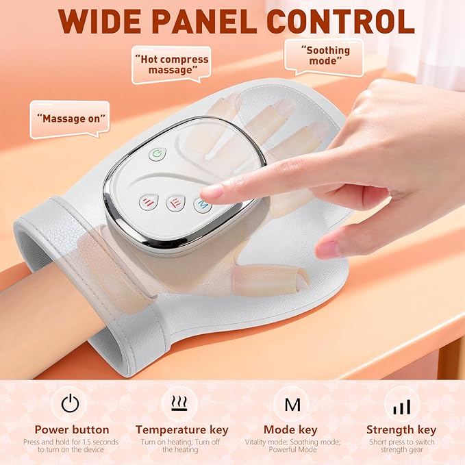 Hand Massager with Heat and Compression for Arthritis and Carpal Tunnel Relief 3 Modes &amp 5 Intensity 42°C Heat Finger Separation Design Rechargeable &amp Portable Handheld Massager at Home Of