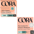 Cora Organic Feminine Care | Applicator and Non-Applicator Tampon Packs | Ultra-Absorbent Unscented Natural Non-Toxic | 72 Regular 72 Super Absorbency Tampons | Bundle Pack