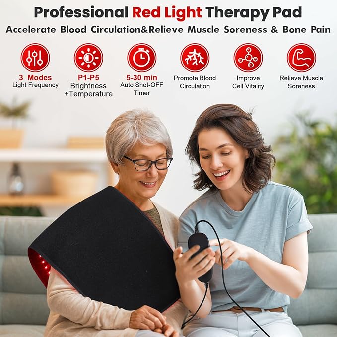 GarveeHome Red Light Therapy for Body 31.5 x 11.8 Infrared Light Therapy Belt with 360 LEDs 660nm Red Light &amp 850nm Infrared Light Therapy Mat with Timer for Back Shoulder Waist Muscle Pain Re