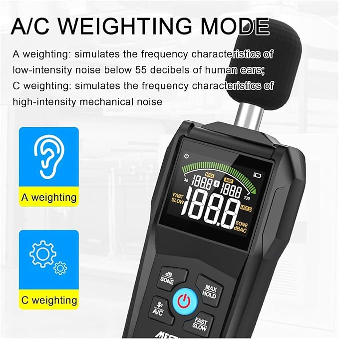 Decibel Meter Digital Sound Level Meter Portable SPL Meter 30dB to 130dB MAX Data Hold with LCD Display Backlight A/C Weighted for Home Factories