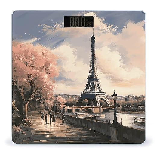 Vintage Style Eiffel Tower Paris Scale for Body Weight Anti-Slip Digital Bathroom Scale Sturdy Toughened Glass Weighing Scales High Precision Safe Rounded Corners Smart Scales
