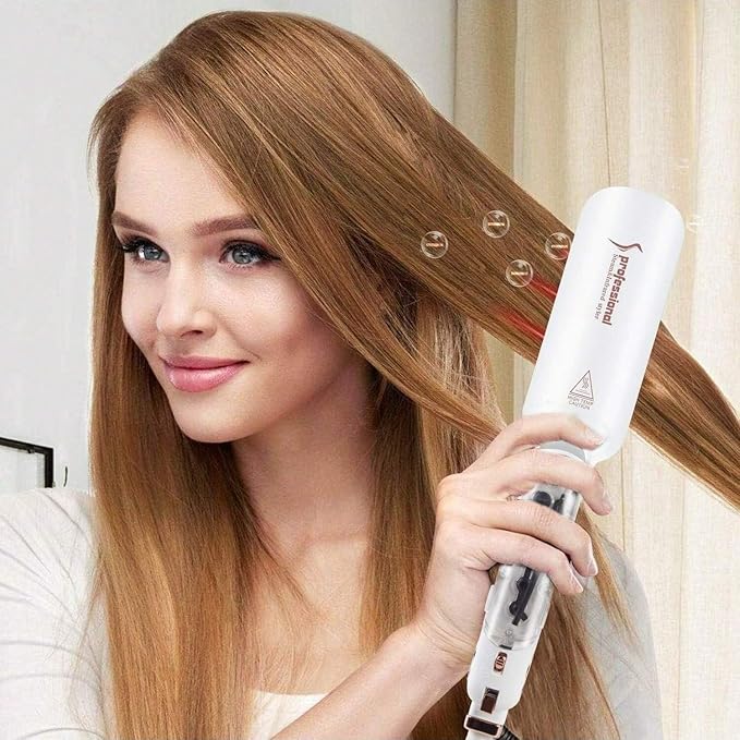 Professional Steam Hair Straightener 2-Inch Infrared Ceramic Flat Iron Adjustable Temperature 300-450°F White