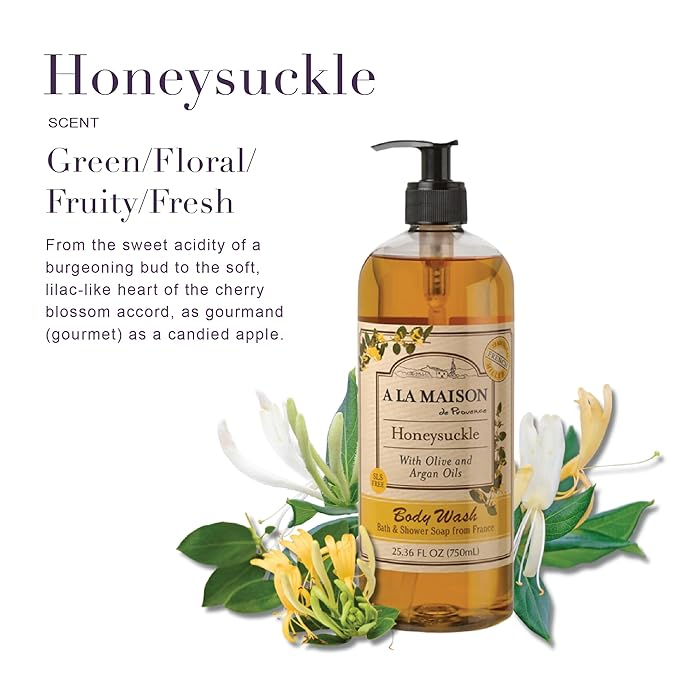 A LA MAISON Hydrating Body Wash Honeysuckle Uses: Body Essential Oils Plant Based Vegan Cruelty-Free Alcohol &amp Paraben Free (25.36 oz 2 Pack)
