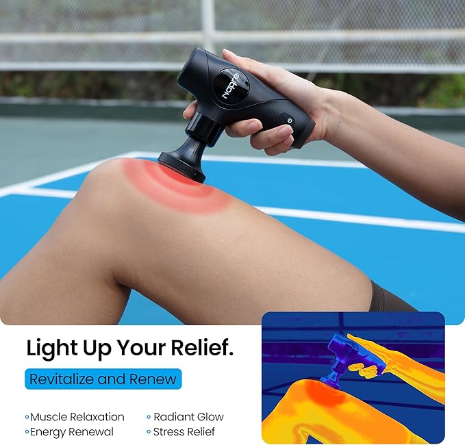 NAPRE 3-in-1 Detachable Massage Gun with HeatMini Massage Gun Deep Tissue with Extension HandlePortable Handheld Percussion Muscle Massager for Back/Neck/BodySmall &amp Quiet5 Heads
