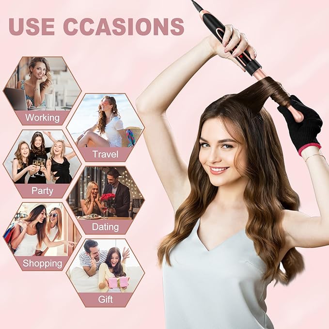 5 in 1 Curling Wand Set Curling Iron with Curling BrushHair Straightener &amp 3 Interchangeable Ceramic Curling Wand(0.35-1) Fast Heat Hair Wand Curler Include Glove &amp 2 Clips for Women Gir