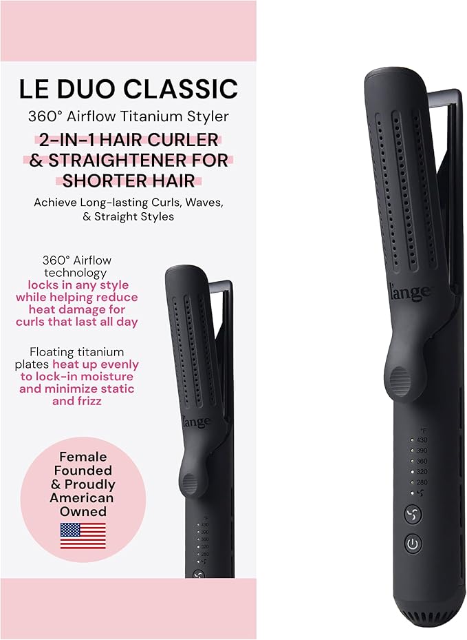L'ANGE HAIR Le Duo Standard 360° Airflow 2 in 1 Straightener and Curler | 1 Inch Curling Wand &amp Titanium Flat Iron with 3.5 Plates | Hair Straightener &amp Curler for Short to Medium Hair (Black
