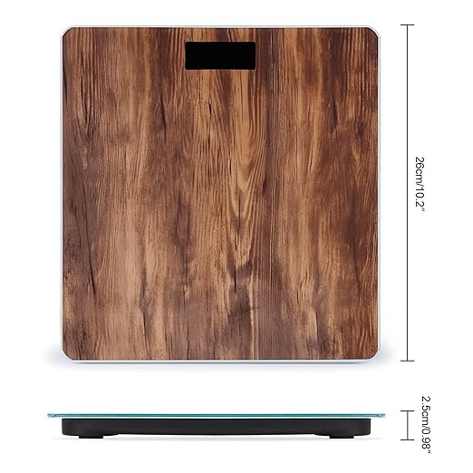 Brown Wood Grain Bathroom Scale for Body Weight LCD Display Digital Bathroom Scale Tempered Glass Bathroom Weight Scales Fashion Smart Scales for Home Bedroom 400 Lb