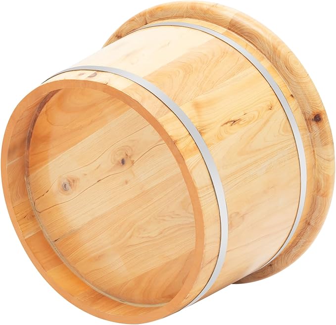 Wood Foot Bath with Lid &amp Massage Roller 15 Inches Solid Wood Handmade Wooden Cedar Soaking Tub Foot Basin for Seniors and Home Spa Experience