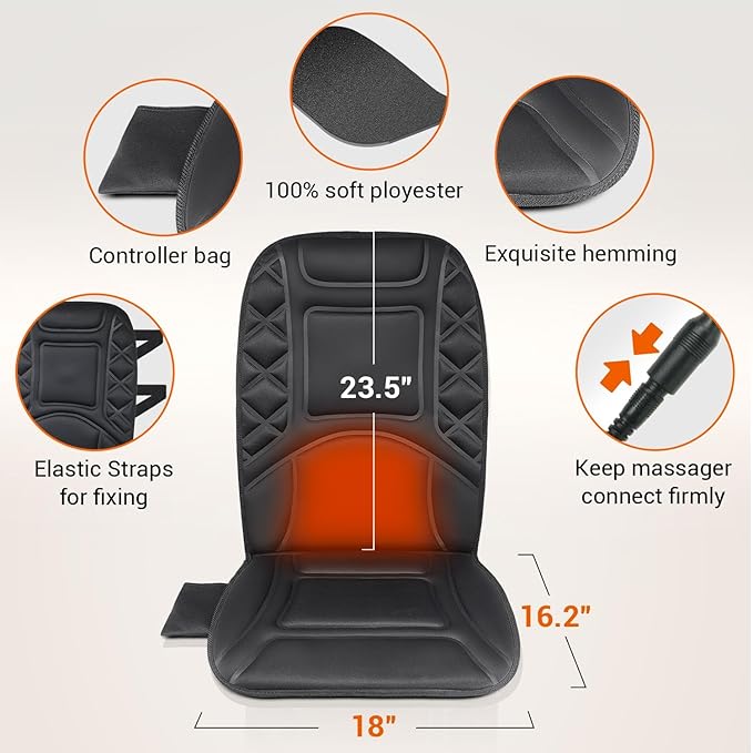 Back Massager with HeatHeated Seat Cover Cushion with 5 Vibrating Massage Nodes Chair Pad for Pain Relief Home Office Use