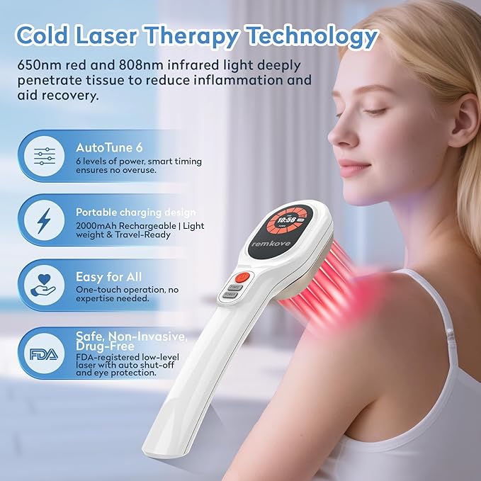 Cold Light Therapy Device – Portable Red Laser for Pain Relief | Infrared &amp Red Light Therapy Wand Targets Joints Muscles Back Knees(6x808nm +15x650nm)