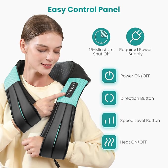 Nekteck Shiatsu Neck Massager with Heat for Pain Relief Deep Tissue 2026 Upgraded 3D Back Shoulder Kneading Massage Pillow Body Muscle Relaxation Tools Gifts for Him Her Blue (NOT Cordless)