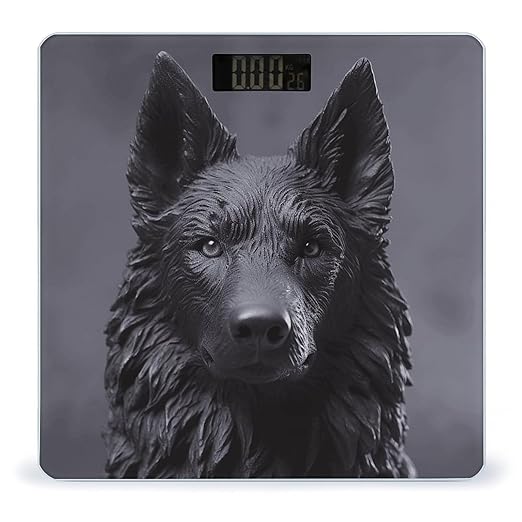 Black German Shepherd Scale for Body Weight Safe Rounded Corners Tempered Glass Digital Bathroom Scale LED Display 400lb Capacity Weight Scales with High Precision Sensors