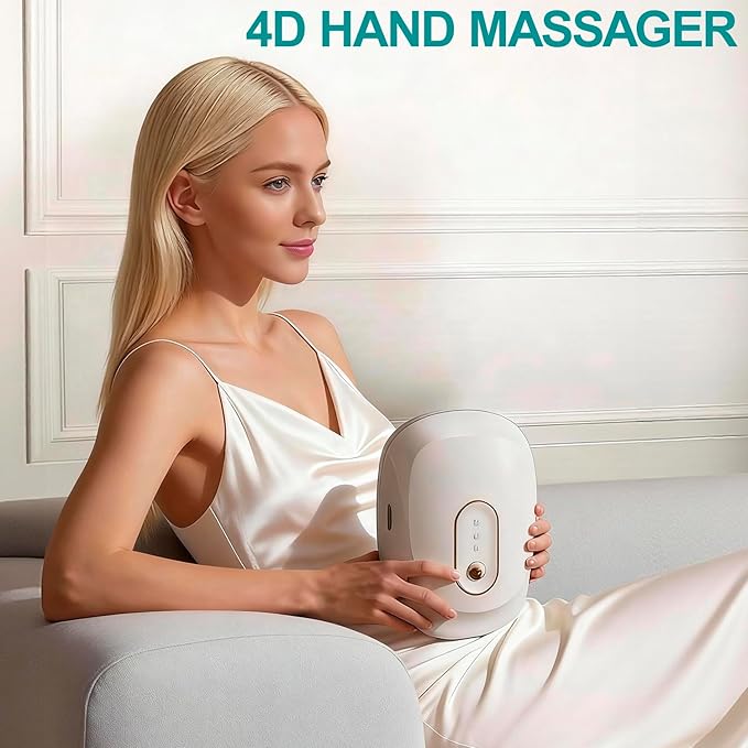 SENAINS Cordless Hand Massager with Heat and CompressionWristPalm &amp Finger MassageSoothing Stretching &amp Kneading3 Modes &amp 3 IntensitiesGifts for Women Men Relaxation at OfficeWhite