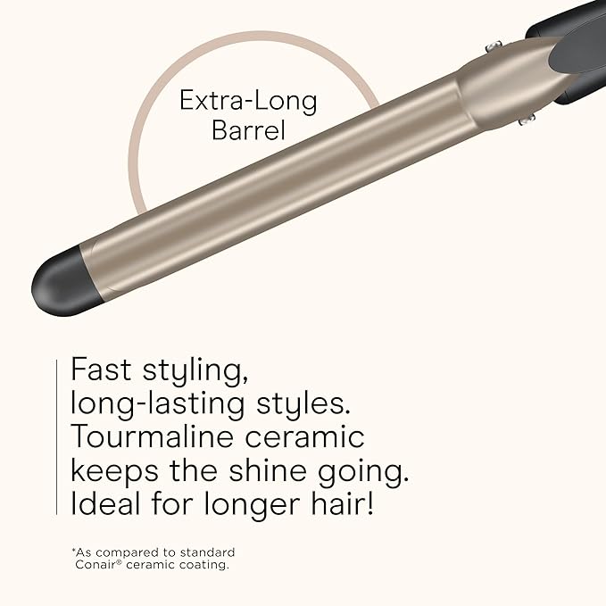 INFINITIPRO BY CONAIR Tourmaline Ceramic Long Barrel 1-Inch XL Curling Iron 1-Inch Extra Long Barrel Produces Classic Curls Hair Curler for Use on All Hair Dark Gray