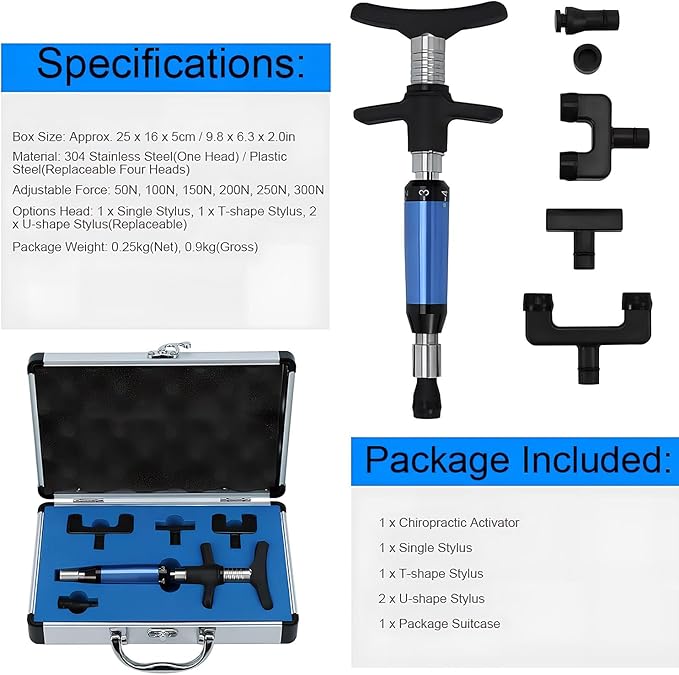 Brrnoo 6 Levels Manual Chiropractic Spine Adjusting Corrector Tool Adjust Vertebration Cervical Force Spine Massager with 4 HeadManual Chiropractic Tool Spine Correction Gun