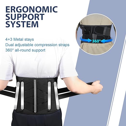 HONGJING Heated Back Massager Brace for Lower Back Pain Relief Cordless Back Vibration Massage Belt with 3 Heating Modes and 4 Massage Modes for Sciatica and Scoliosis-L