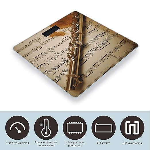 Flute Music Scale for Body Weight High Precision Digital Weight Scales with LCD Display Anti-Slip Sturdy Slim Tempered Glass Bathroom Scale for Home Use