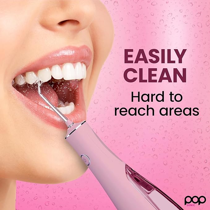 Pop Sonic Typhoon Water Flosser (Pink) Includes 4-Tip Portable Water Teeth Cleaner Picks Rechargeable Water Dental Picks for Cleaning w/ 3 Speeds IPX7 Waterproof Water Dental Flosser